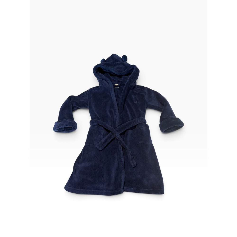 Baby Gap Kids Navy Blue Fleece Hooded Bathrobe Bear Ears Size 4 Years
